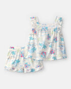 Toddler Girl Tropical Beach Sleeveless Loose Fit 2-Piece Pyjama Set - Ivory/Green, image 1 of 3 slides