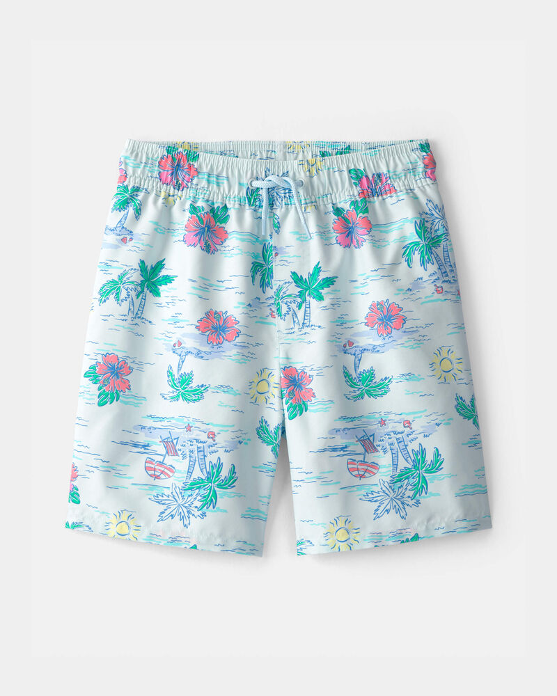 Boys Floral  Swim Trunks - Blue, image 1 of 4 slides