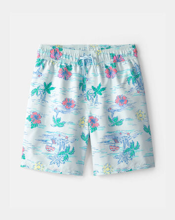Boys Floral  Swim Trunks - Blue, 