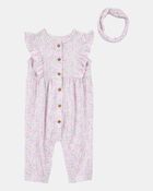 Baby 2-Piece Floral Jumpsuit & Headwrap, image 1 of 3 slides