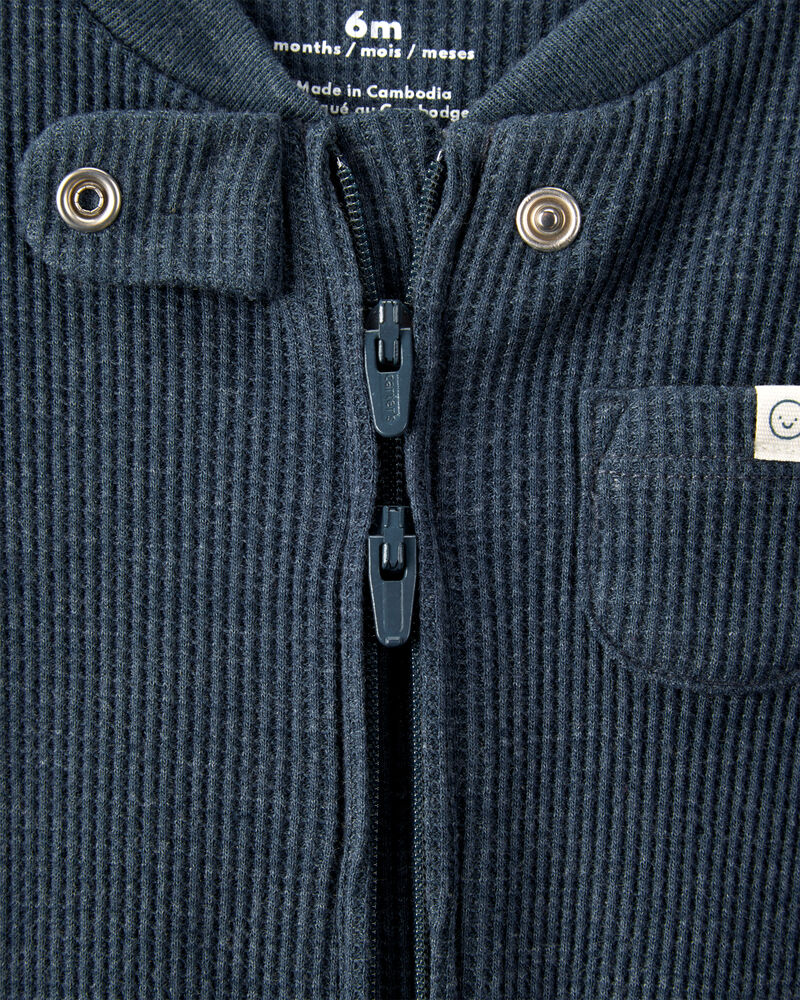 Baby Boy Cotton Long-Sleeve Sleeper - Navy Blue, image 3 of 5 slides