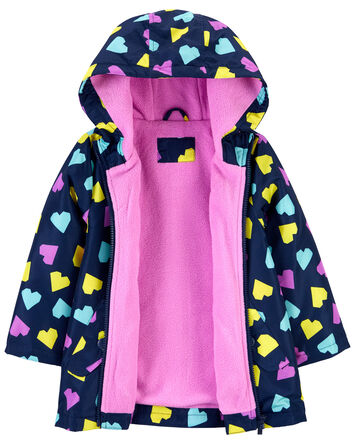 Fleece-Lined Heart Print Rain Jacket, 