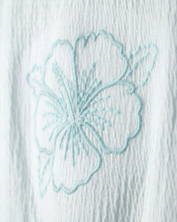 Filles - Haut en tissu froiss&eacute; &agrave; broderie de fleur - Bleu, 