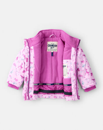 Bébé fille - Combinaison de neige 2 pièces pour fille imprimé animal avec bonnet et cache-cou en polaire
, 