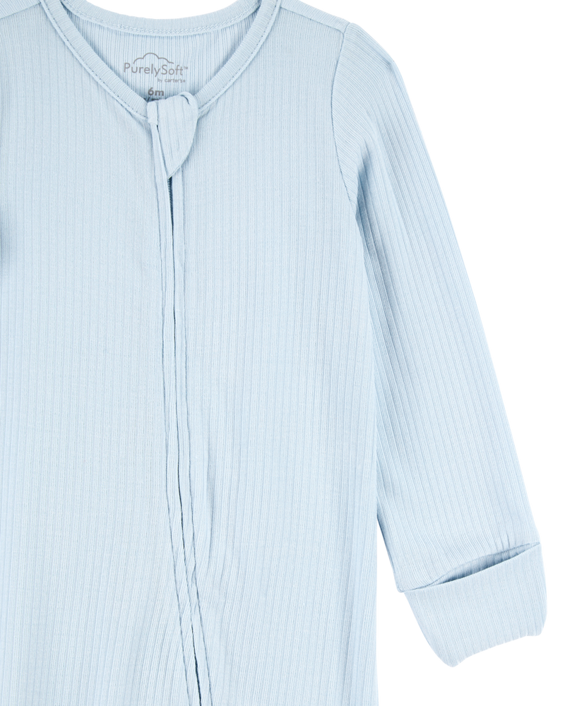 Bébé garçon - Grenouillère PurelySoft à fermeture à glissière à 2 sens de couleur unie - Bleu, image 3 sur 6 diapositives