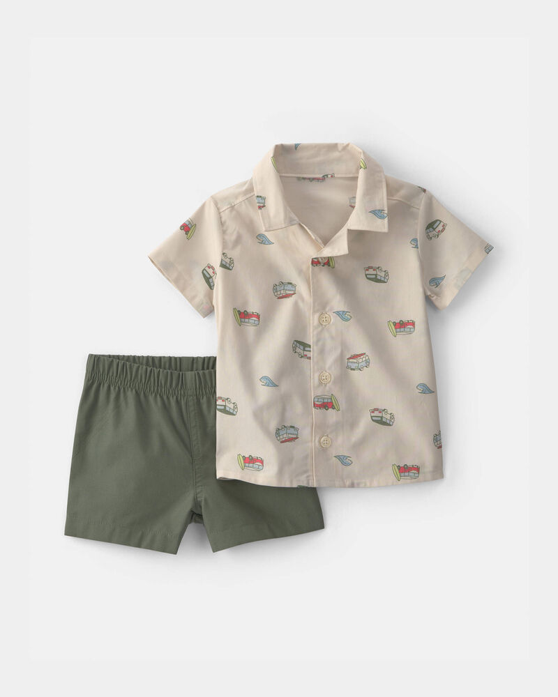 Baby Boy 2-Piece Beachy Van Top & Short Set - Green, image 1 of 4 slides