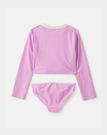 Girls 2-Piece Solid Long-Sleeve Rashguard Swimsuit Set - Pink, 