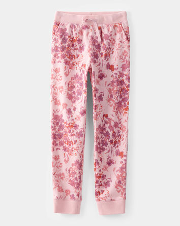 Girls Floral Print Pull-On Fleece Joggers - Pink, 