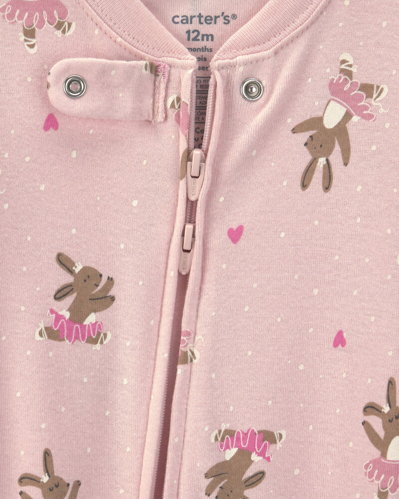B&eacute;b&eacute; fille - Pyjama ajust&eacute; 1 pi&egrave;ce en coton &agrave; imprim&eacute; de lapins et ballerines &ndash; Rose, image 3 sur 5 diapositives