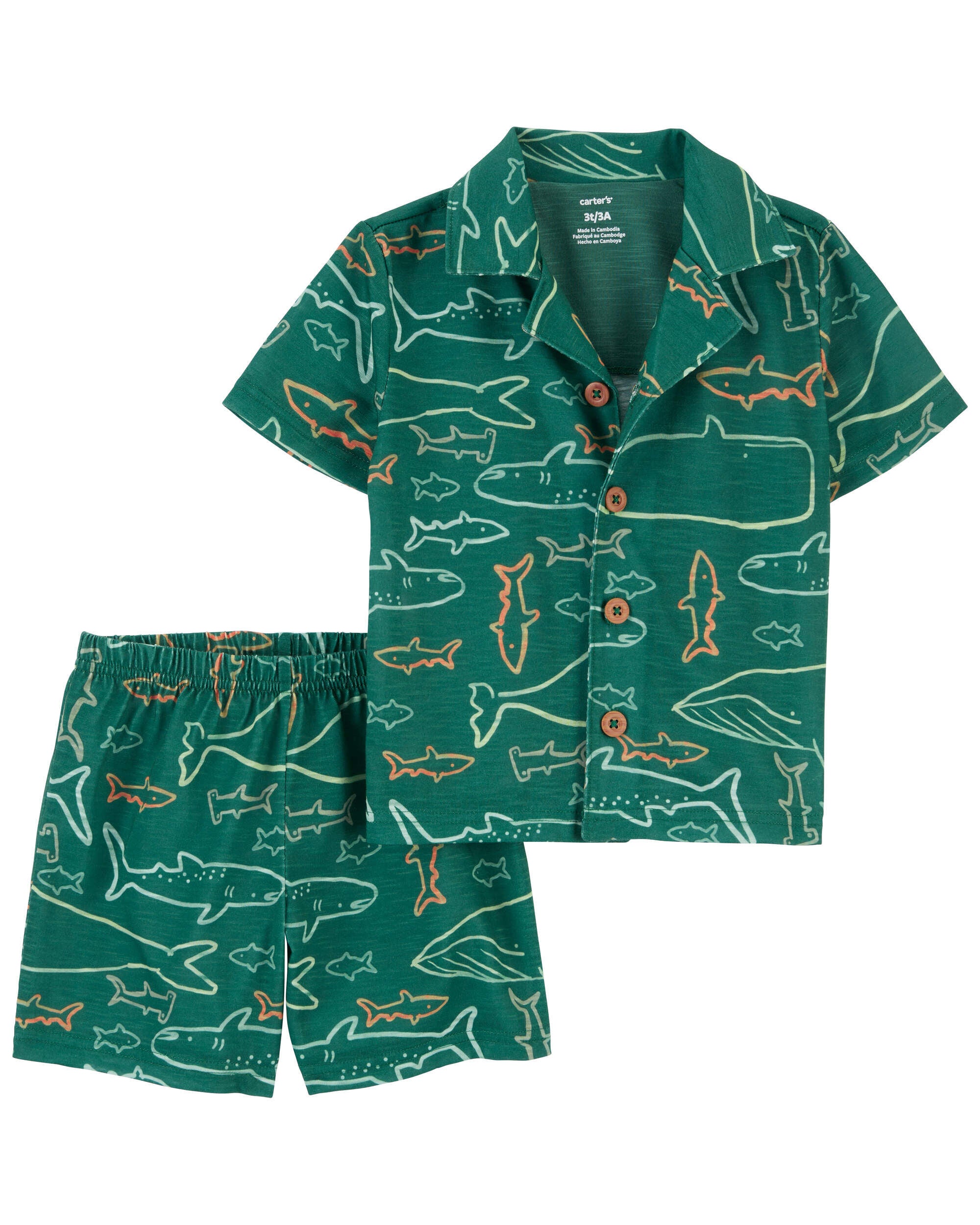 Green Toddler 2 Pack Shark Coat Style Loose Fit Pyjama Set Carter s Oshkosh Canada