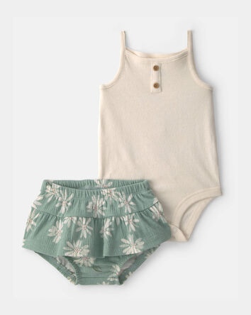 Baby Girl 2-Piece Tank Top & Floral Skort Set - Cream/Green, 