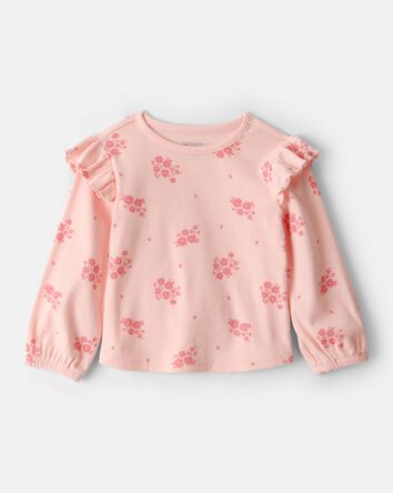 Baby Girl Floral Cotton Ruffle Long-Sleeve Top - Pink, 