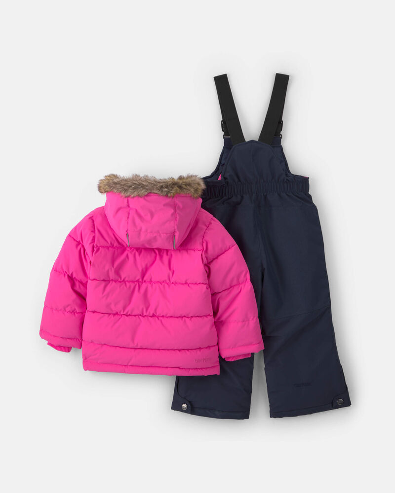 Toddler Girl Solid 2 Piece Puffer  Snowsuit- Pink , image 2 of 13 slides