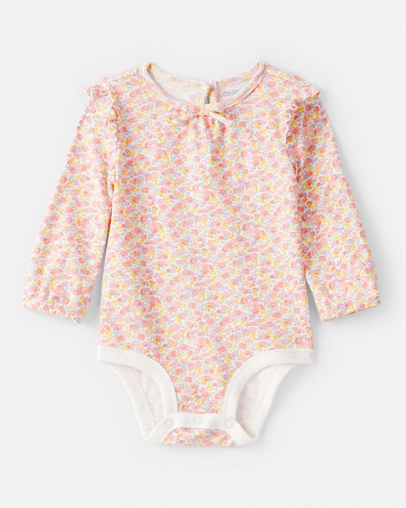 B&eacute;b&eacute; fille - Cache-couche &agrave; manches longues &agrave; motif floral - Rose, image 1 sur 2 diapositives