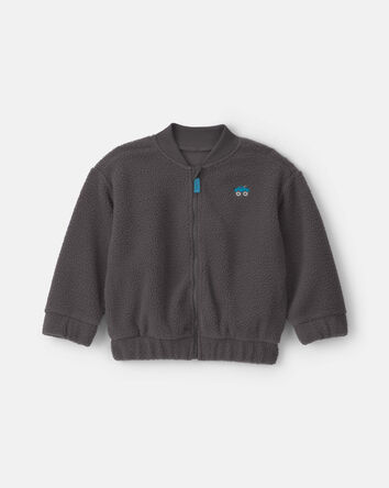 Monster Truck Teddy Microfleece Zip-Up Jacket - Charcoal Gray, 