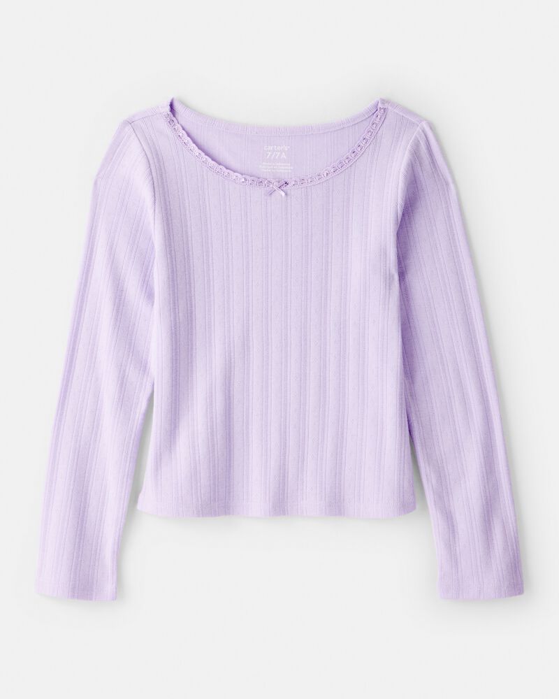 Girls Pointelle Long-Sleeve Top - Purple, image 1 of 4 slides