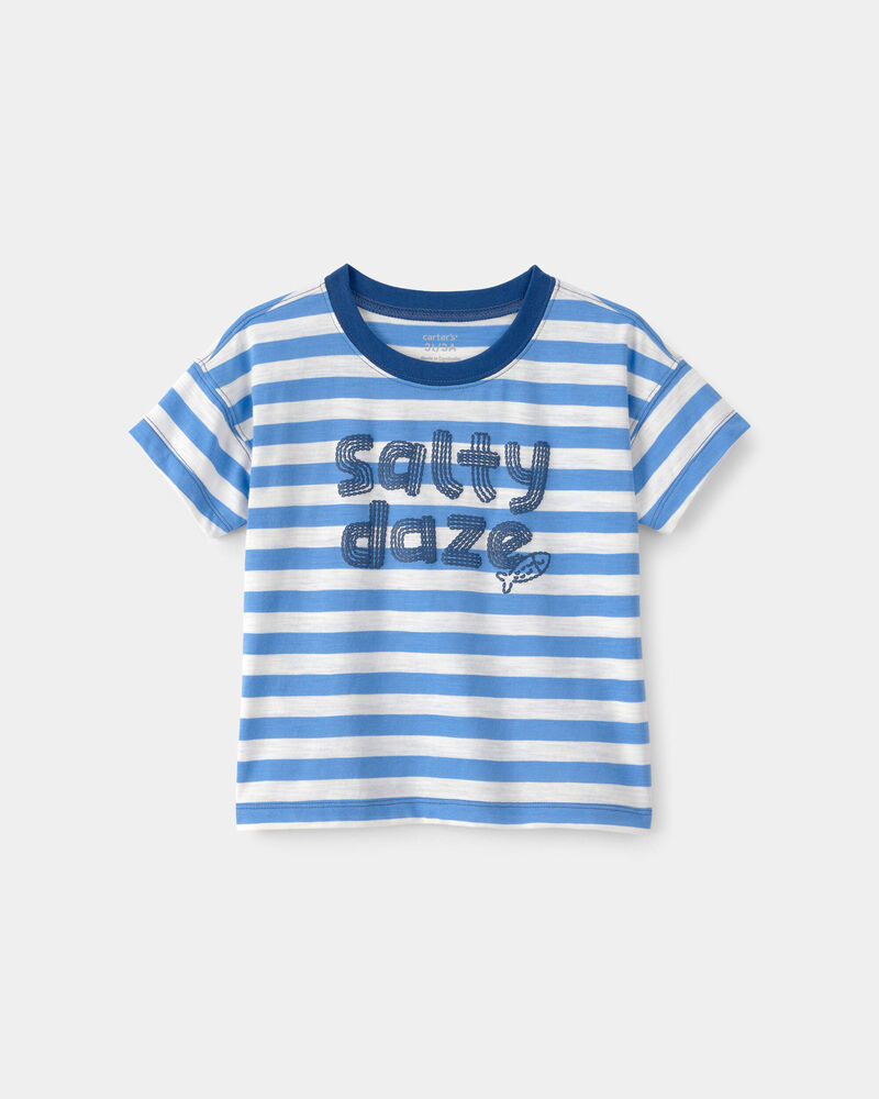 Toddler Boy 'Salty Daze' Striped Graphic Tee - Blue/White, image 1 of 4 slides