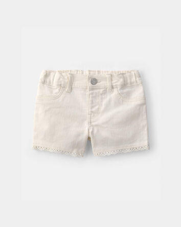 Baby Girl Eyelet Trim Twill Shorts - Cream, 