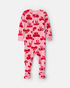Baby Girl 1-Piece Bows 2-Way Zip DreamPlush Snug Fit Footed Pyjama - Pink, image 1 of 5 slides