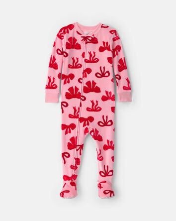 Baby Girl 1-Piece Bows 2-Way Zip DreamPlush Snug Fit Footed Pyjama - Pink, 