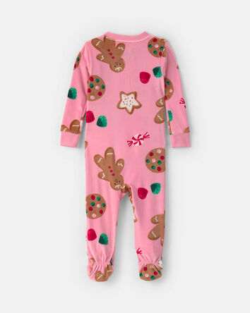 Toddler Girl 1-Piece Christmas Gingerbread DreamPlush Snug Fit Footed Pyjama - Pink, 