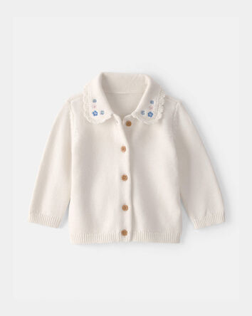 Baby Girl Floral Button-Up Cardigan Sweater - Ivory, 