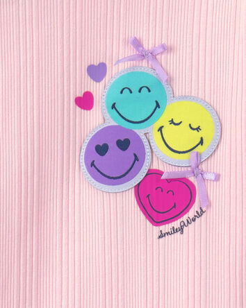 Filles - Haut en tissu c&ocirc;tel&eacute; &agrave; binettes Smileyworld &ndash; Rose, 
