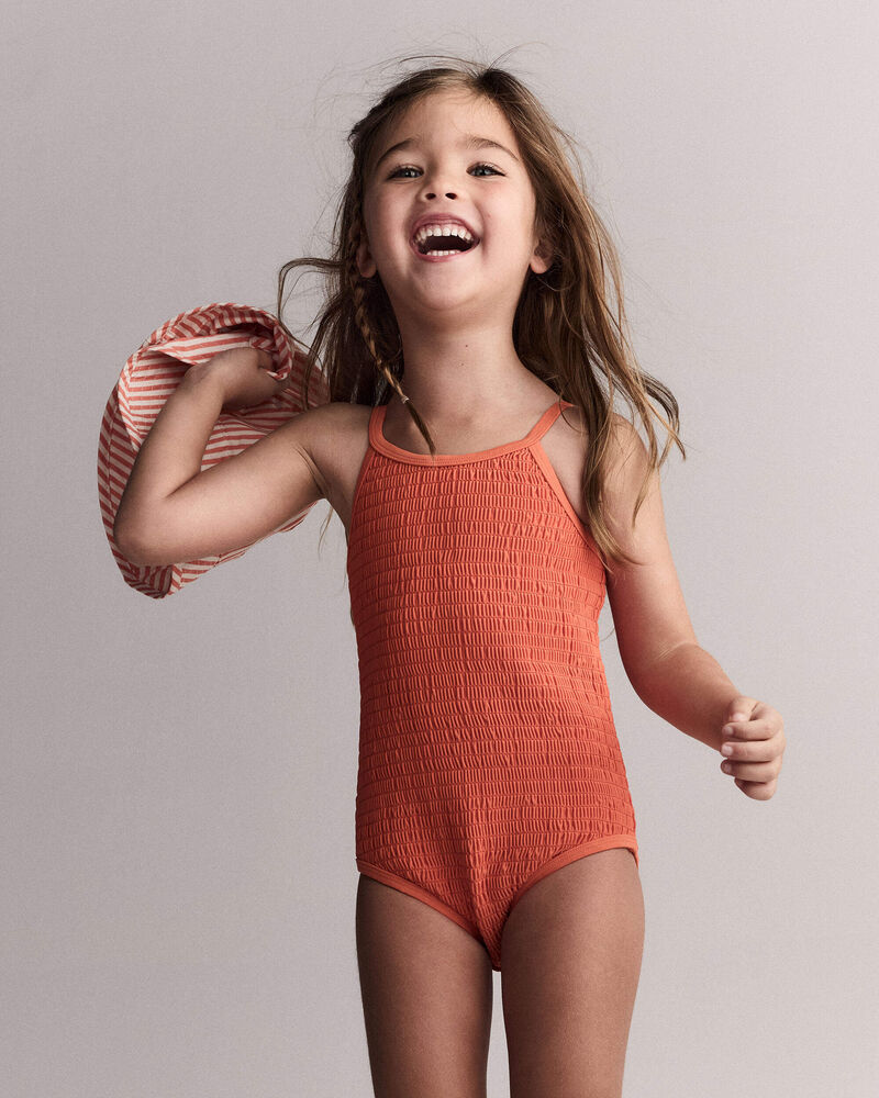 Toddler Girl Maillot une pi&egrave;ce &agrave; smocks - Orange, image 1 of 7 slides