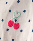 Girls 2-Piece Cherry Polka Dots Tee & Pant Set - Blue/Ivory, image 3 of 5 slides