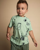Tout-petit - T-shirt d&eacute;contract&eacute; &agrave; imprim&eacute; de th&egrave;me musical - Vert, image 1 sur 6 diapositives