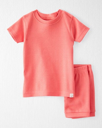 Baby Organic Cotton Ribbed Pyjama Set in Pink, 