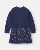 Girls Long Sleeve Cheer Print Dress - Navy, image 2 of 4 slides