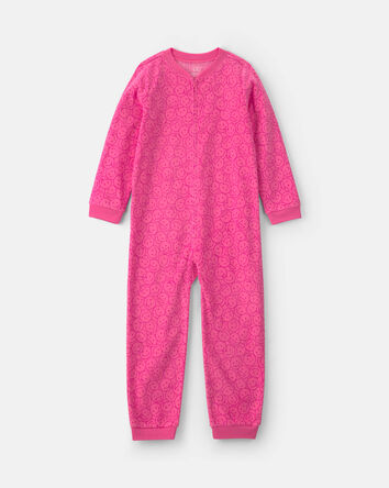 Girls 1-Piece Smiley Faces Fleece Loose Fit Pyjama - Pink, 