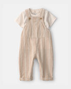 Baby 2-Piece Stripe Overall Set - Khaki, image 1 of 6 slides