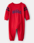 Baby Valentine's Day More Hugs French Terry Long-Sleeve Jumpsuit - Red, image 1 of 3 slides