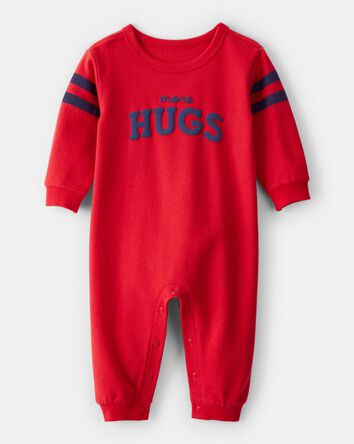 Baby Valentine's Day More Hugs French Terry Long-Sleeve Jumpsuit - Red, 