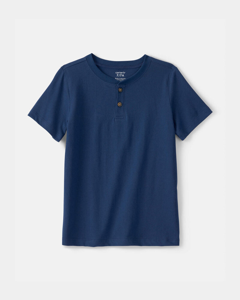 Gar&ccedil;ons - T-shirt henley uni - Bleu, image 1 sur 2 diapositives