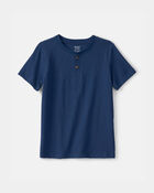 Gar&ccedil;ons - T-shirt henley uni - Bleu, image 1 sur 2 diapositives