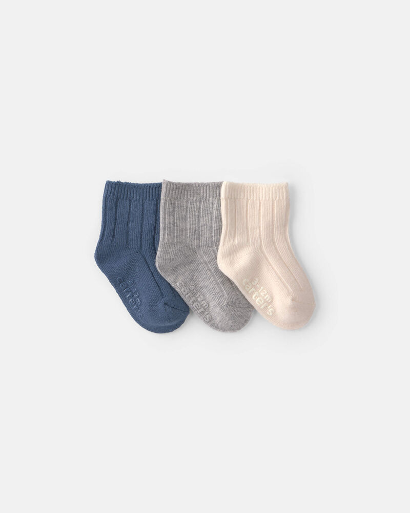 B&eacute;b&eacute; - Emballage 3 paires de chaussons pour b&eacute;b&eacute; - Bleu/Ivoire/Gris, image 1 sur 1 diapositives