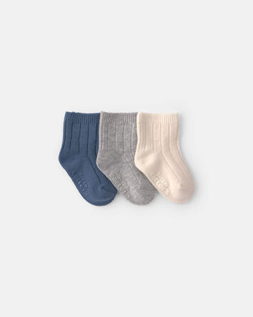 Baby 3-Pack Baby Booties - Blue/Ivory/Grey, 