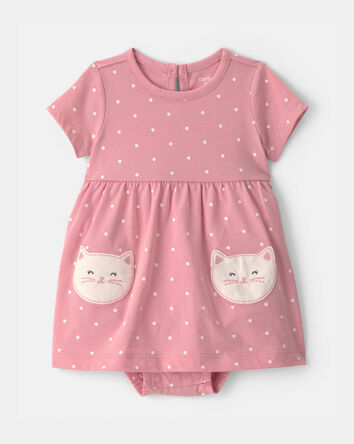 Baby Girl Cat Bodysuit Dress - Pink, 