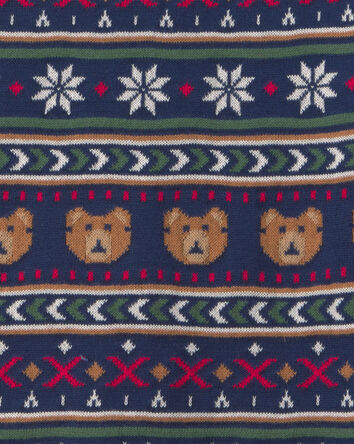 Kids Bear Fair Isle Sweater - Navy Blue, 