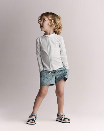 Toddler Boy Swim Trunk in Dot Print - Pale Blue, 