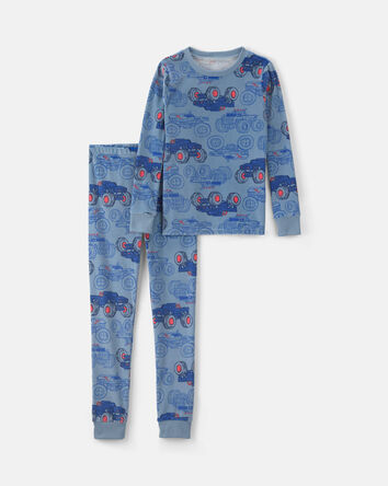Boys 2-Piece Monster Truck Dream Plush Snug Fit Pyjama Set - Blue, 