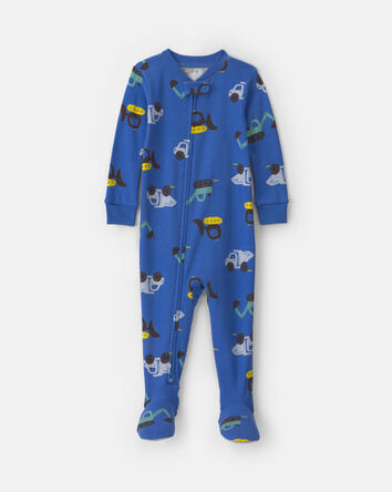 Baby Boy 1-Piece Construction 2-Way Zip 100% Cotton Snug Fit Pyjama - Blue, 