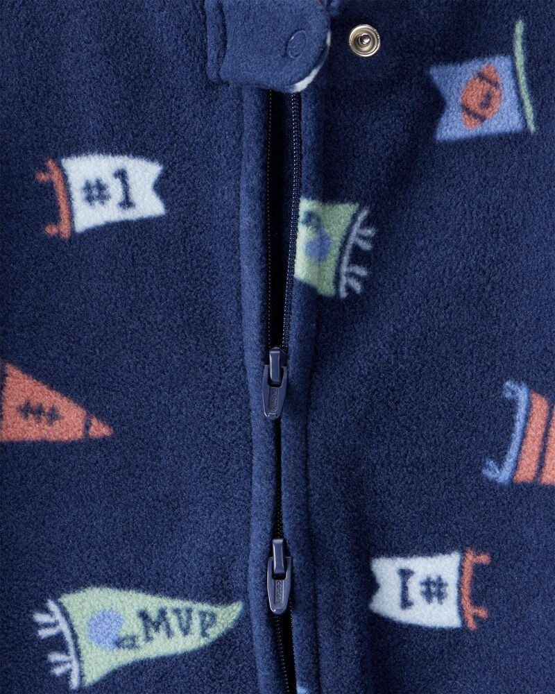 Baby Boy Sports Print Loose Fit Long-Sleeve Sleeper - Navy Blue, image 2 of 4 slides