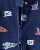 Baby Boy Sports Print Loose Fit Long-Sleeve Sleeper - Navy Blue, image 2 of 4 slides