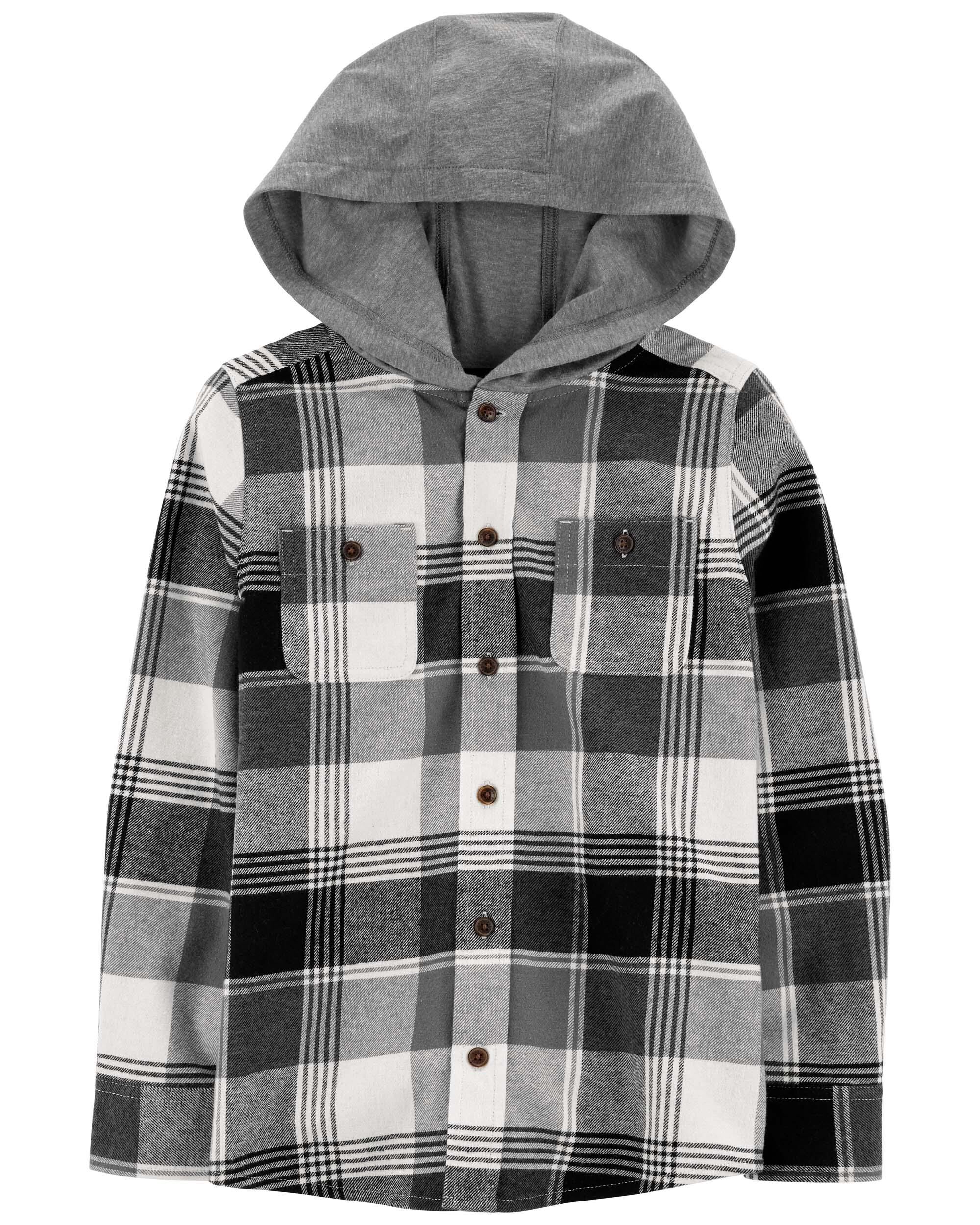 Plaid hooded flannel shirt outlet