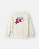 Kids Team Santa' Christmas Fleece Loose Fit Pyjama Top - Cream, image 1 of 3 slides