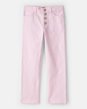 Girls Button-Front Straight Leg Pants - Pink, 